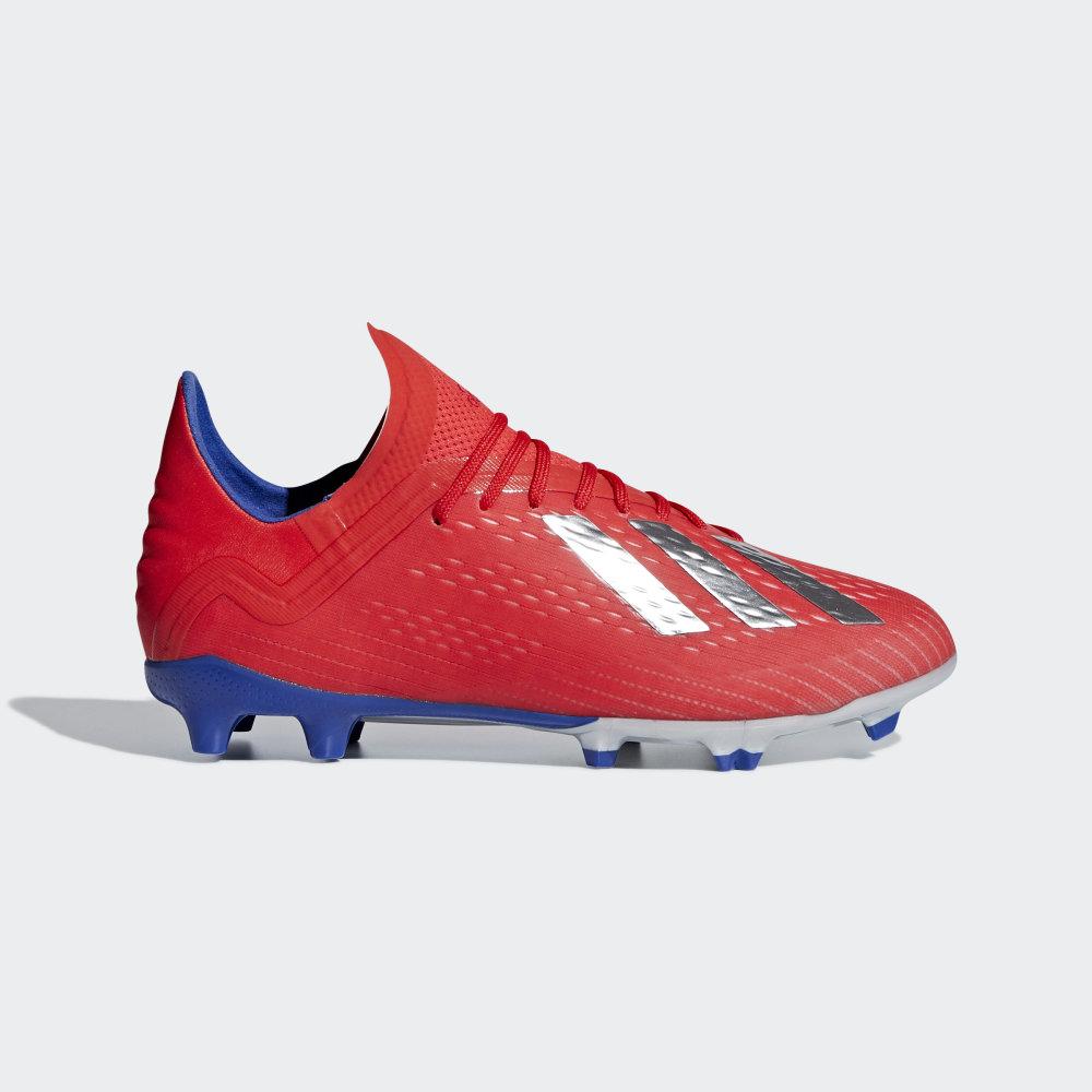 Adidas Boys' X 18.1 Firm Ground Football Boots Red/Silver Metal/Blue Ireland BB9353